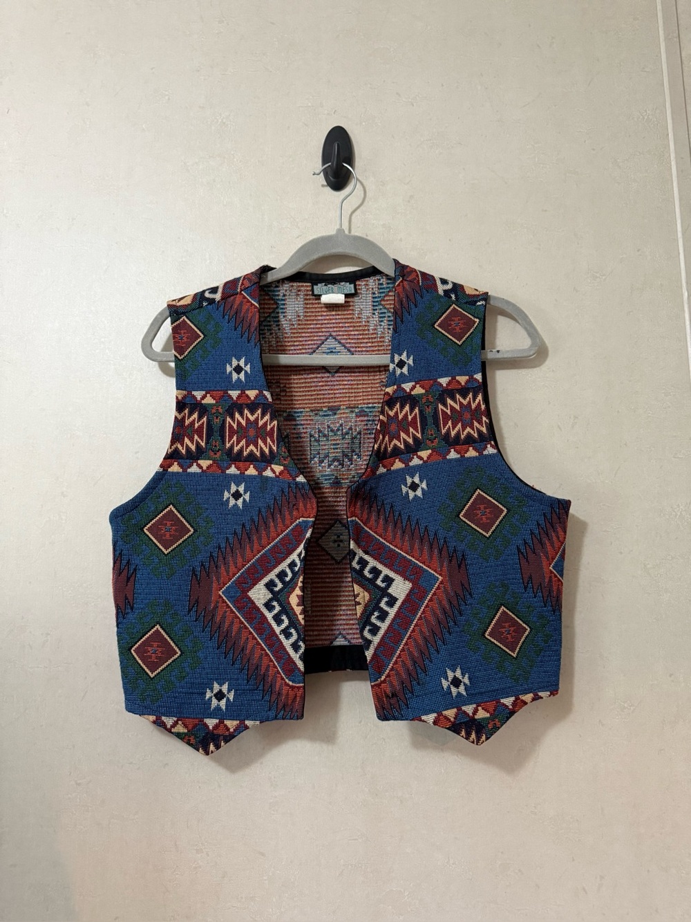 Vintage Silver Mesa Southwest Vest – Aztec Western Print – Size L